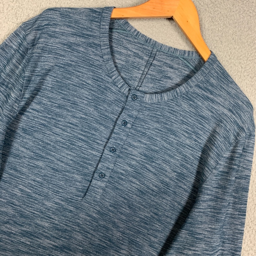 Lululemon Pulse‎ Slub Henley T-Shirt Men's XXL 2XL Blue/Green Heather Rulu